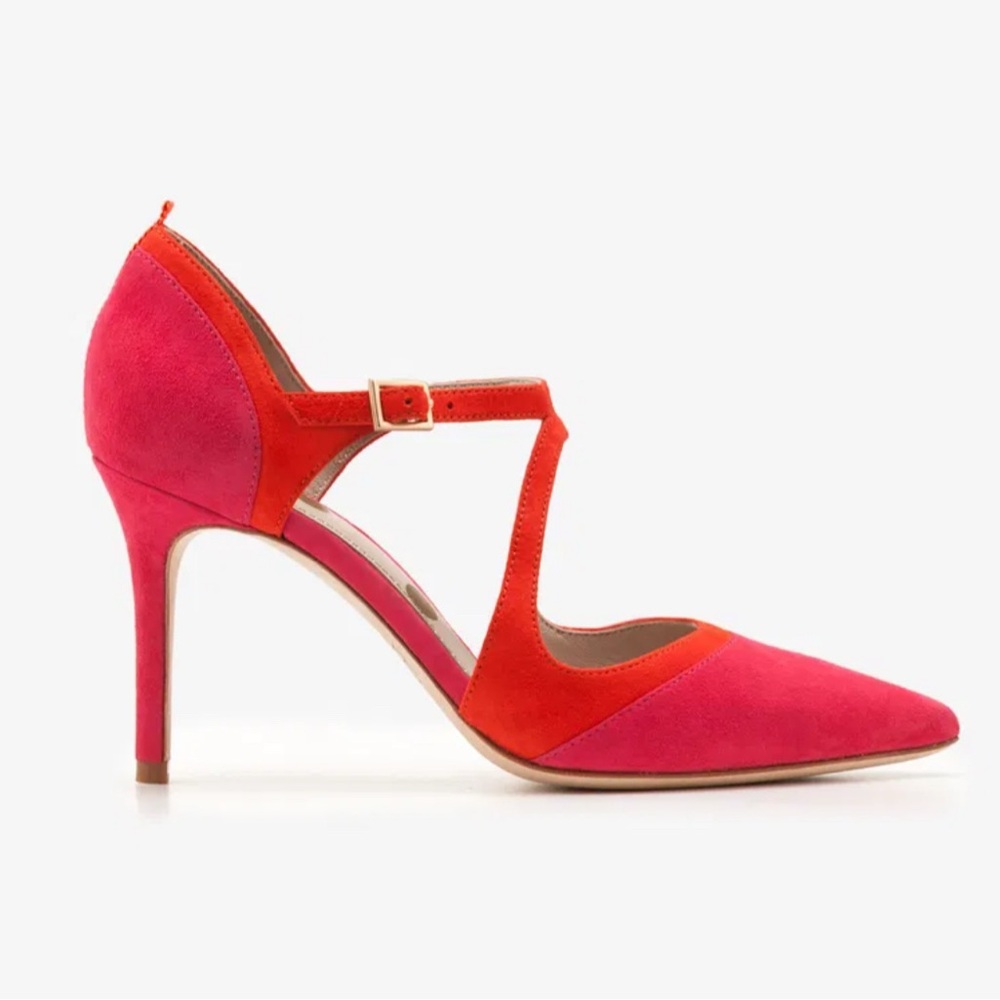 🦩 NIB Boden Tisha strappy heels in hot pink & orange suede, size 38.5